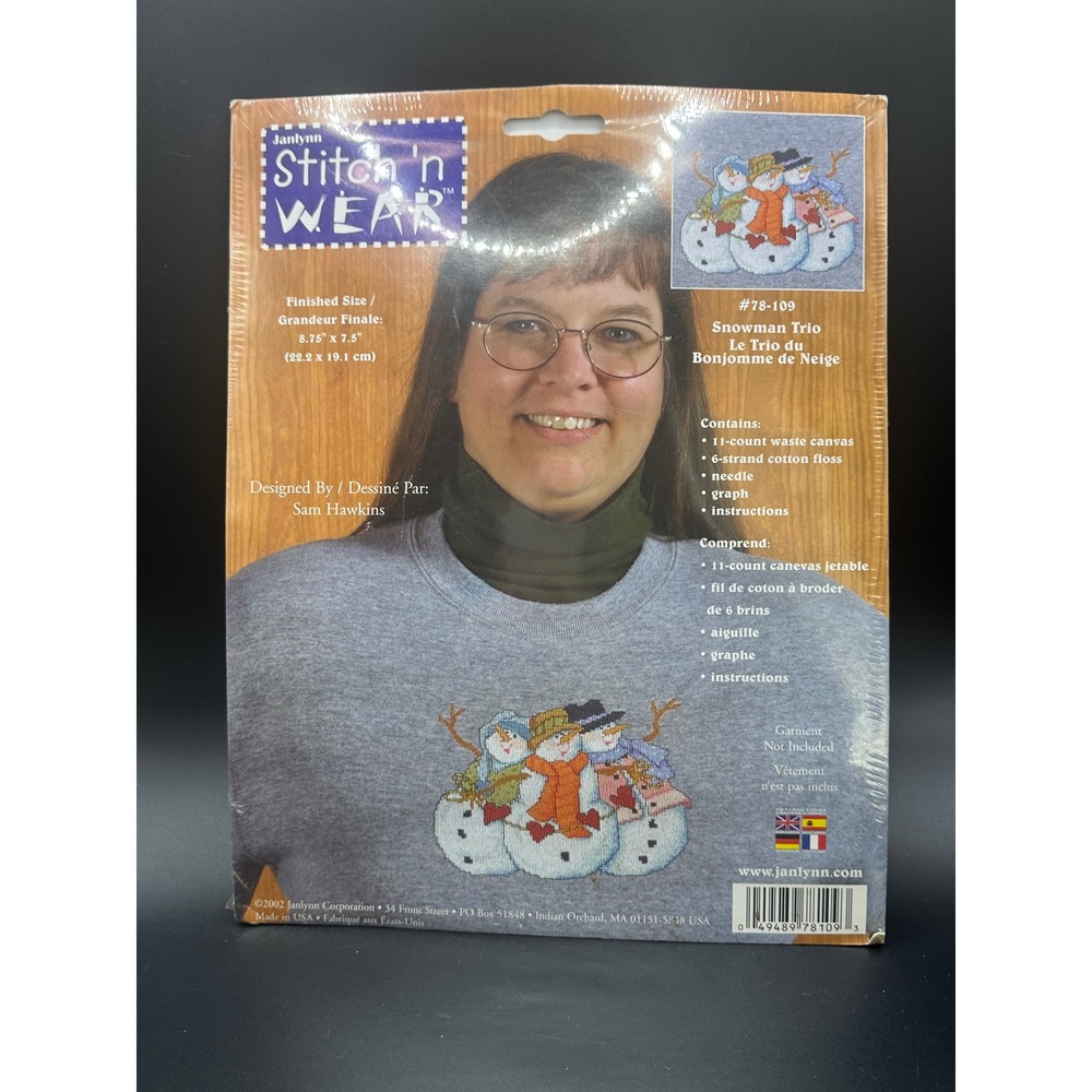 Janlynn Stitch n Wear Snowman Trio Cross Stitch Kit 78-109 Sam Hawkins Canvas